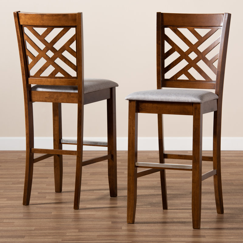 Upholstered Counter Stool with Metal Frame, Grey, Walnut 