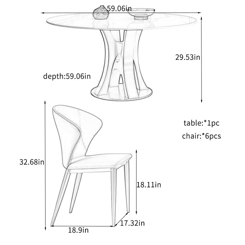 Simple Rectangular Rock Plate Dining Table Sets., 29.53"H x 59.06"L x 59.06"W