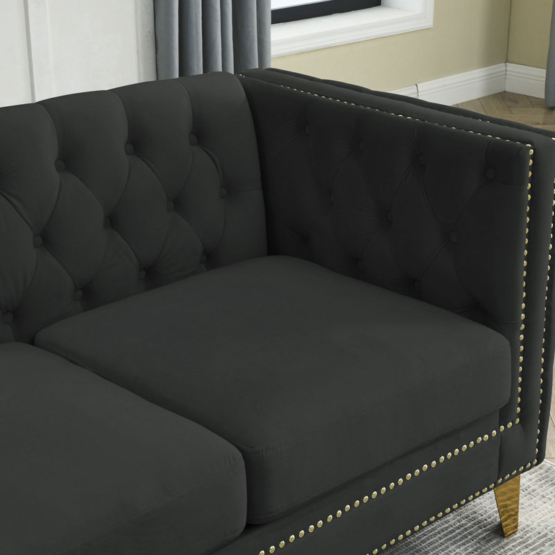 Joevonne 2 - Piece Upholstered Sectional, Black Velvet
