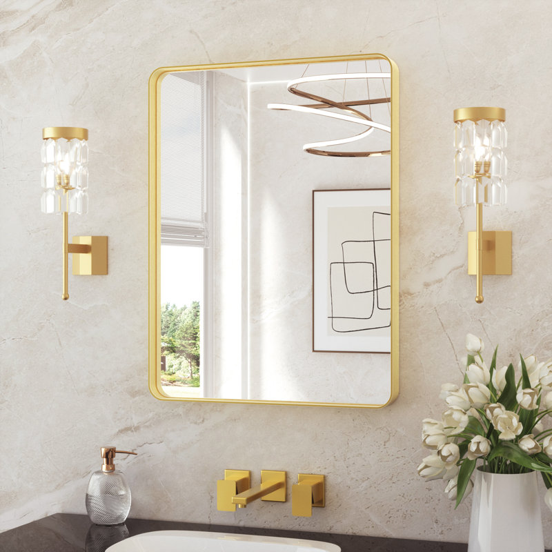 Miroir de salle de bain plombier en aluminium incassable et résistant à la rouille , Or brossé, 24 po x 32 po, Rectangulaire
