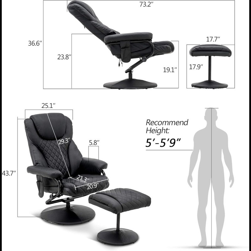 Aashka Ergonomic Faux Leather Recliner with Footrest, Noir
