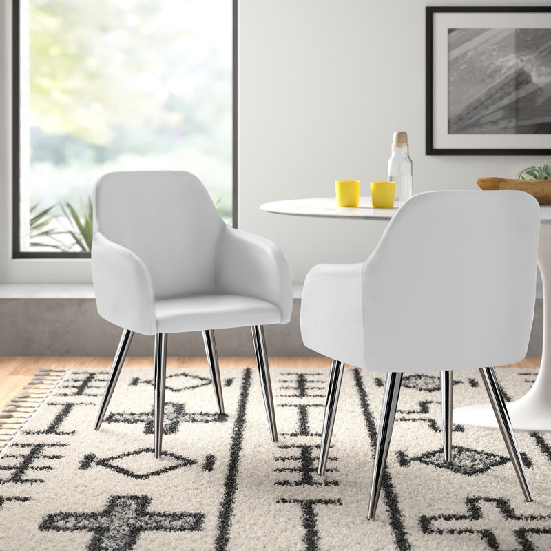 Chaise de salle à manger Agostini, Blanc, Chrome