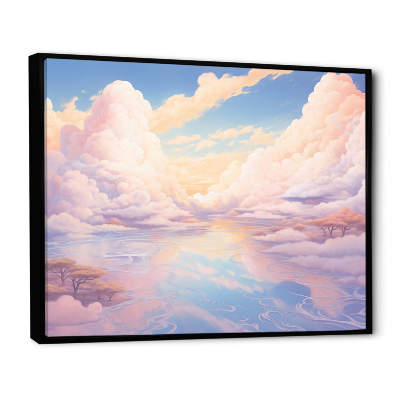 «Kawaii Clouds Landscape II», reproduction sur toile, Cadre flottant noir, H 12 po x l 20 po