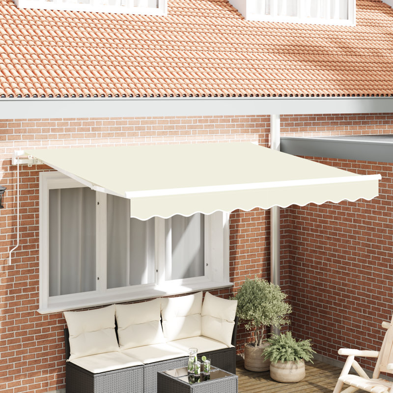 17 Stories Polyester Cover Retractable Patio Awning, Cream, 329 cm W x 194 cm D