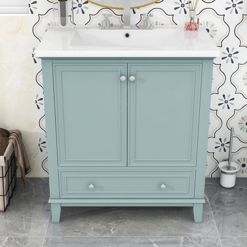 Meuble-lavabo sur pied simple en céramique 30 po Nadira, Vert