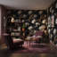 Papier peint floral, élégante murale rétro