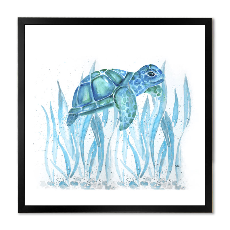 Aquarelle, art de la tortue, Toile avec cadre noir, H 16 po x l 16 po x P 1 po