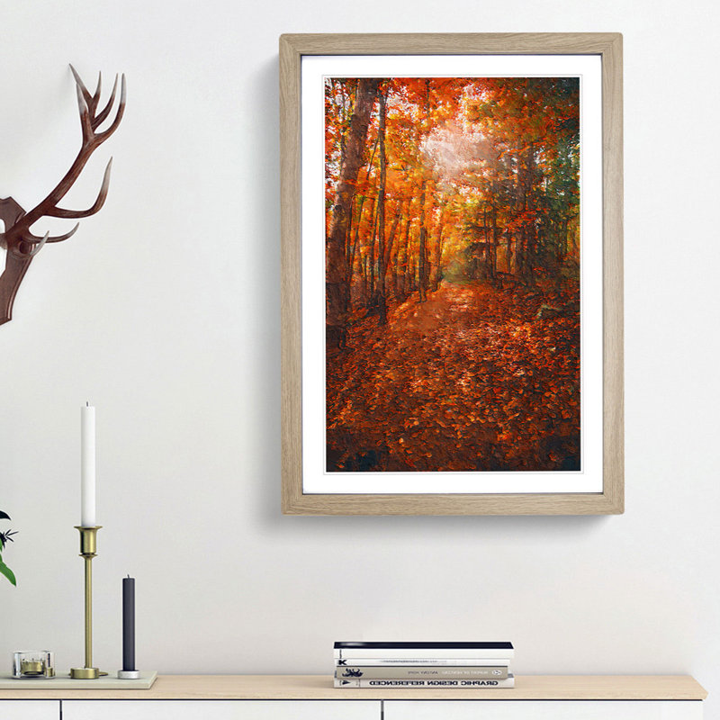 Autumn Forest Pathway in Abstract - Framed Print, 33cm H x 24cm W x 2cm D, Walnut Framed