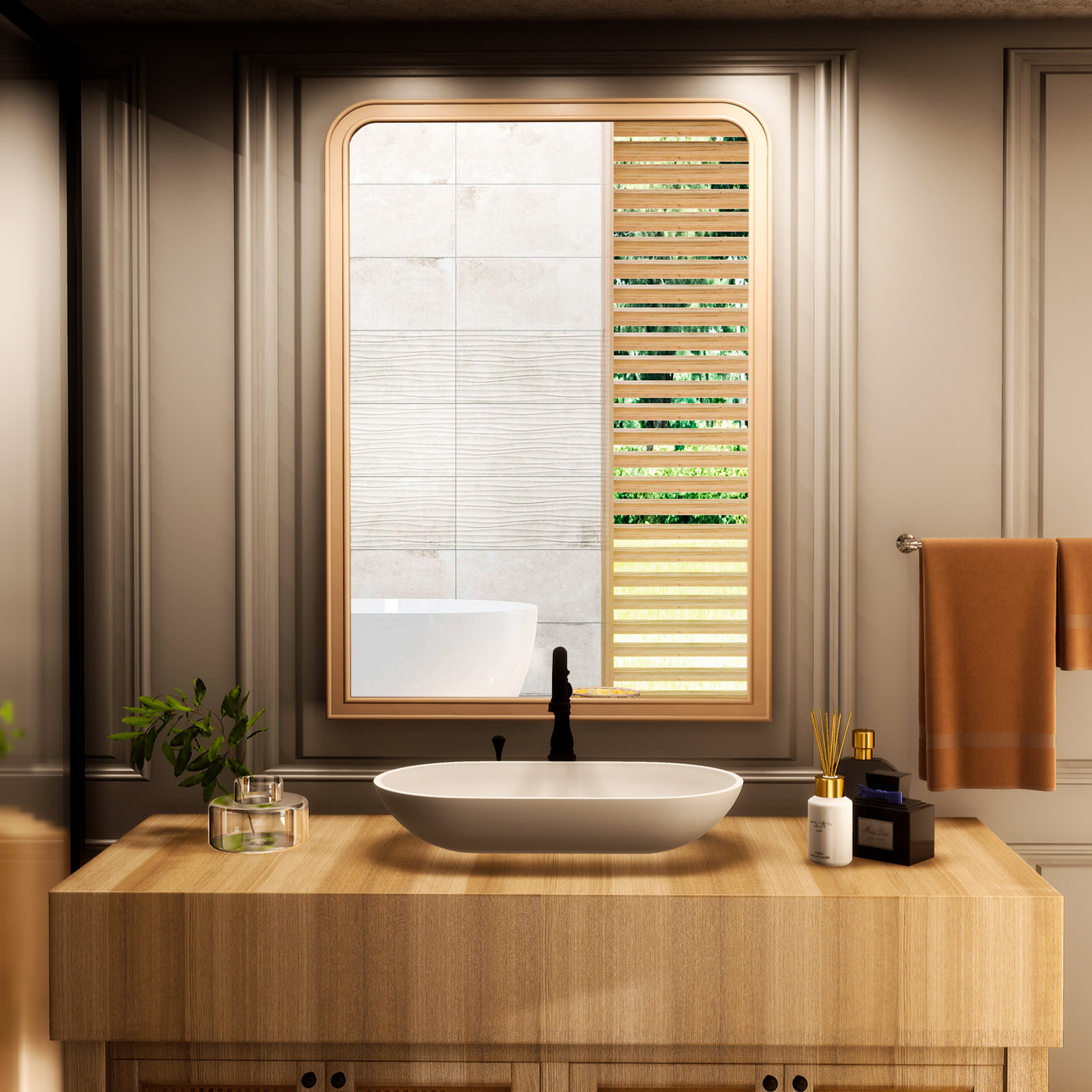 Ancell 24" Pine Accent Mirror, 36" x 24", Natural Wood