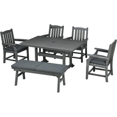 6 Pieces Patio Dining Set, Outside Chairs Conversation Furniture, Armrests, Loveseat Bench, Dinner Table with Cushions, Dark Gray -  Lark Manor™, D36E860DBE9F4B68BE2A399F0BC5D5F6