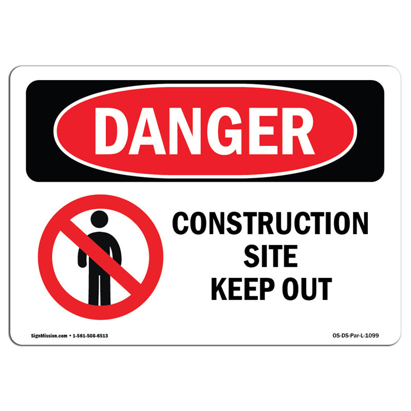 Danger Sign, 12" H x 18" W x 0.1" D