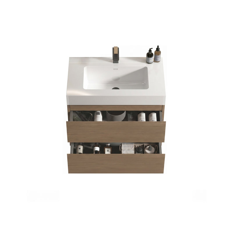 Meuble-lavabo mural 30 po avec lavabo et 2 tiroirs, 30, Blanc