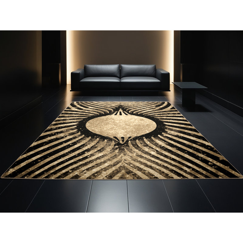 Machine Washable Wyndmoor Christmas Modern & Contemporary Abstract Rug in Beige – Beige Binding, 7x9