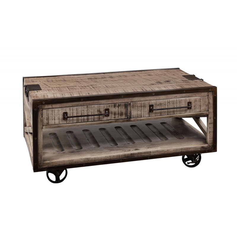 Wheel Coffee Table with Storage, Natural