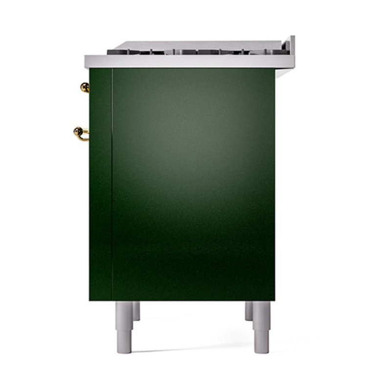 ILVE Nostalgie II Noblesse 36 in Dual Fuel Range, Emerald Green/Brass, Liquid Propane