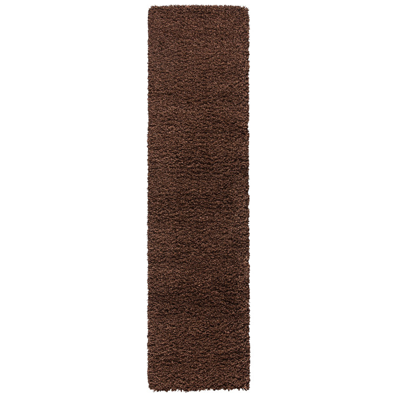 Angeliya Shag Performance Solid Color Rug, Runner 2'3" x 13', Brown