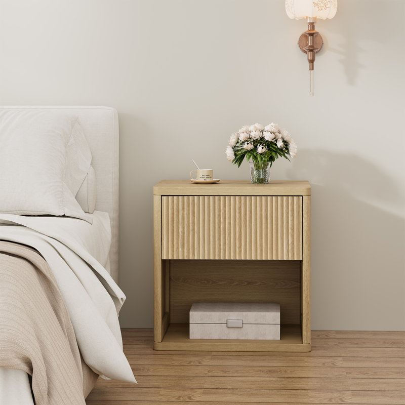 Modern Minimalist Style Large Capacity Nightstand With Hidden Drawer(set Of 2), Natural