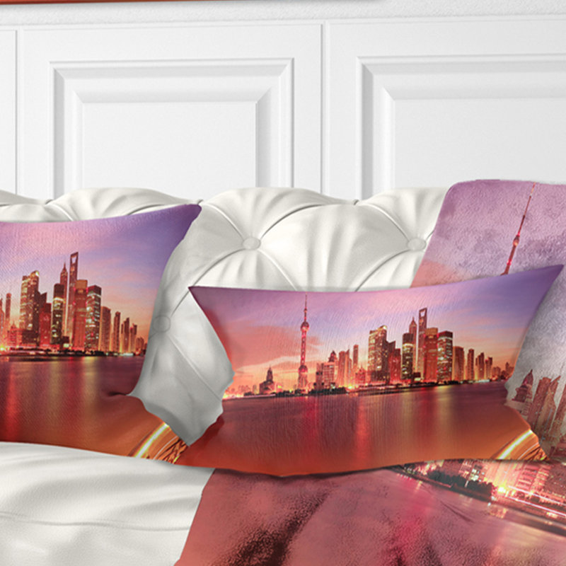 Coussin cityscape panorama à partir de la shanghai, Rectangle 12 po x 20 po