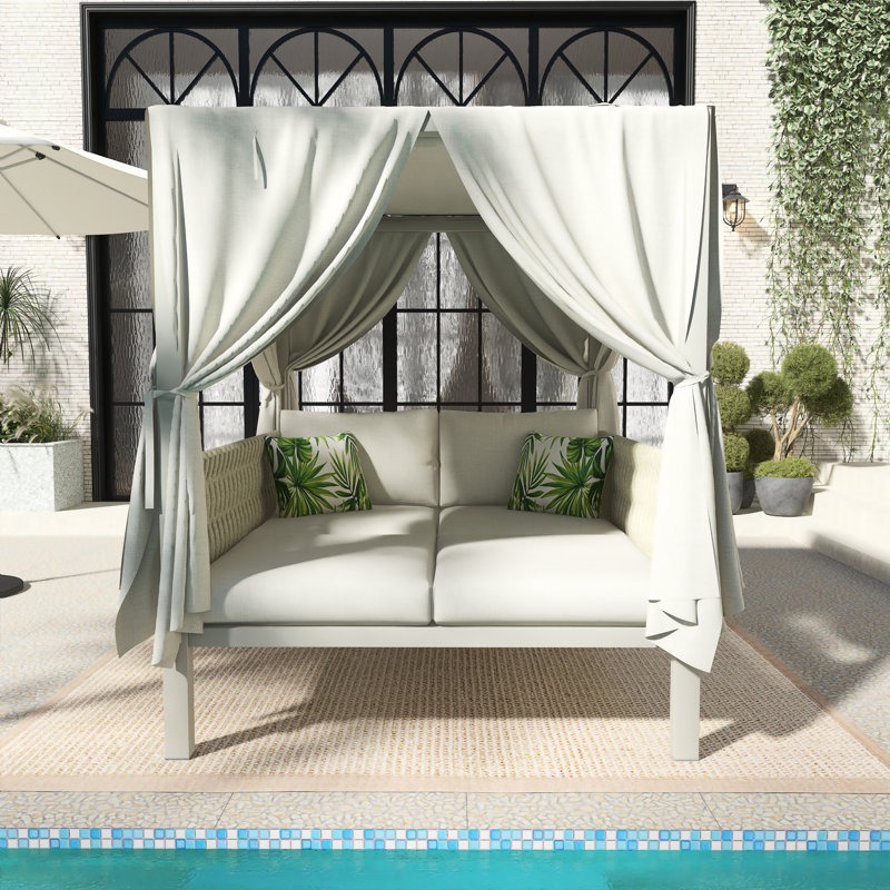 Lit de jour d'extérieur 57,5 "avec rideaux 57,5", Beige