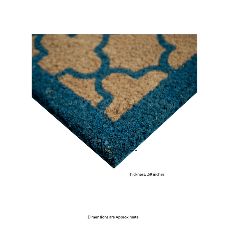 Clara Blue Quatrefoil Non-Slip Outdoor Coir Doormat, 18" W x 30" L