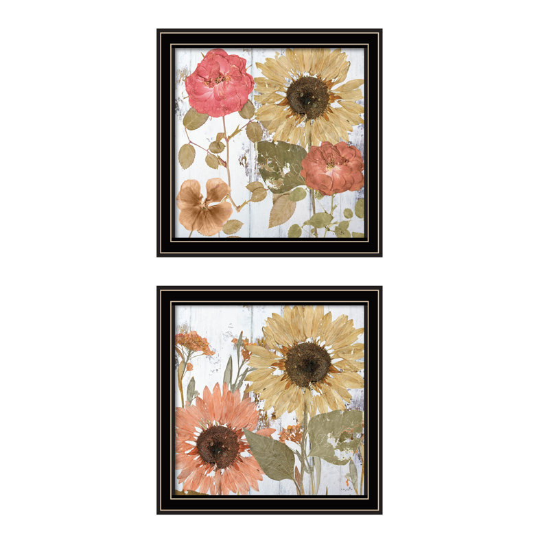 Set Of Two Earth To Petals 2 Framed Print Wall Art, Closed Corner Frame Solid Wood Black