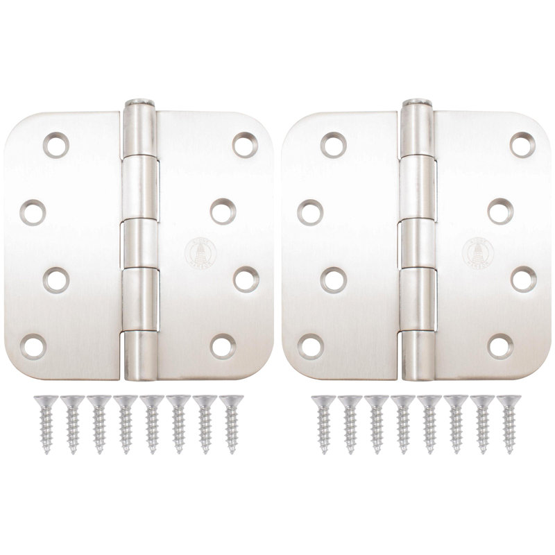 Charnières de porte de 4 po, coin de rayon de 5/8 po, Acier inoxydable satiné