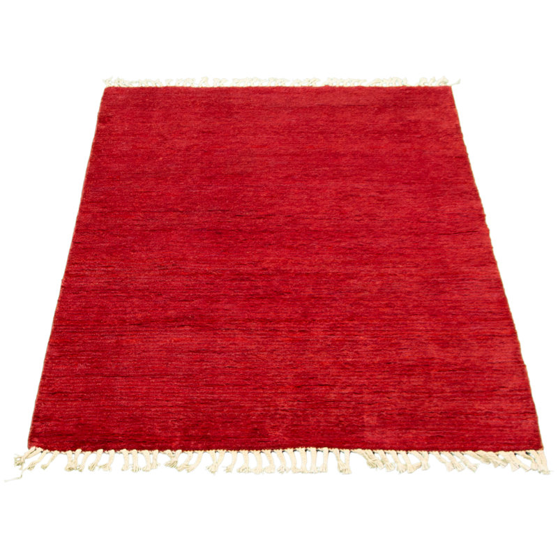 Tapis décoratif en laine noué à la main de conception unique en laine rouge 4 pi 1 po x 6 pi 2 po Auliffe