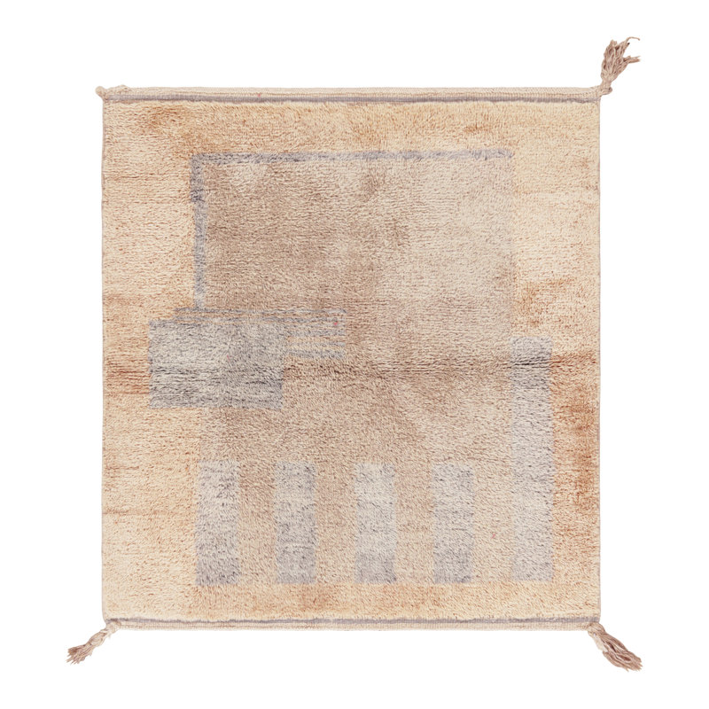 Rug & Kilim’S Moroccan Square Rug With Brown And Blue Geometric Patterns