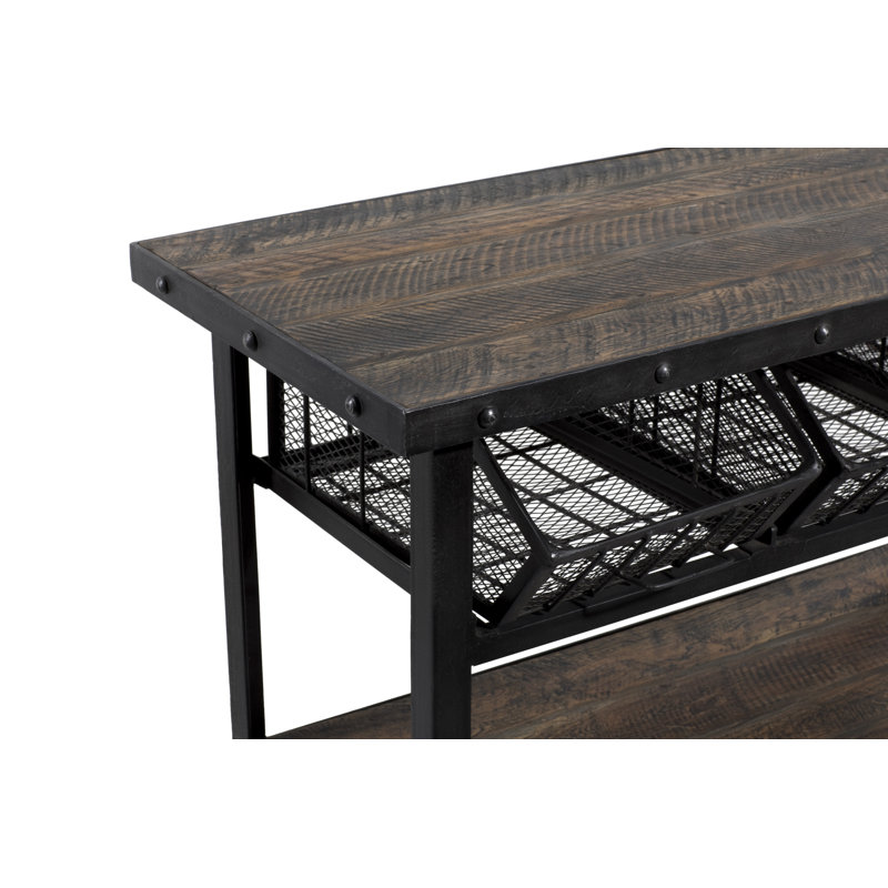 Black Metal Industrial Rolling Cart 3 Basket Drawers Console Table