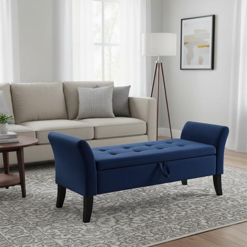 Banc de rangement rembourré en velours avec accoudoirs Modern Modern, Marine