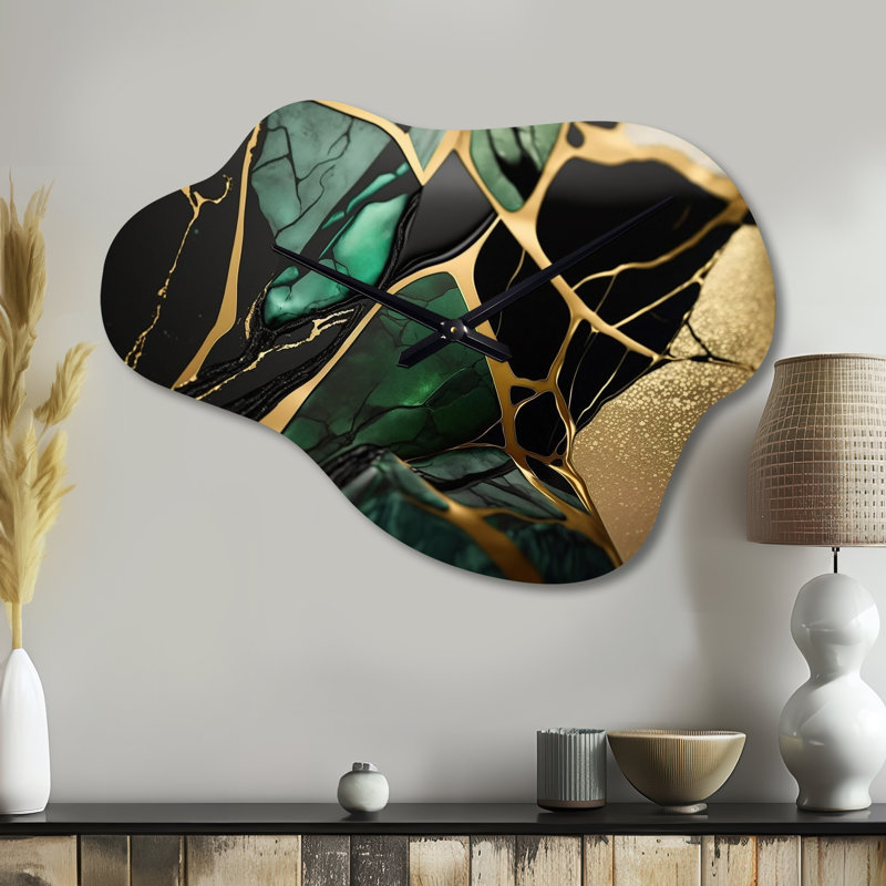 «Erasmo Abstract Geode Green III», horloge murale en métal nuage nuageux, horloge murale asymétrique moderne, Petit