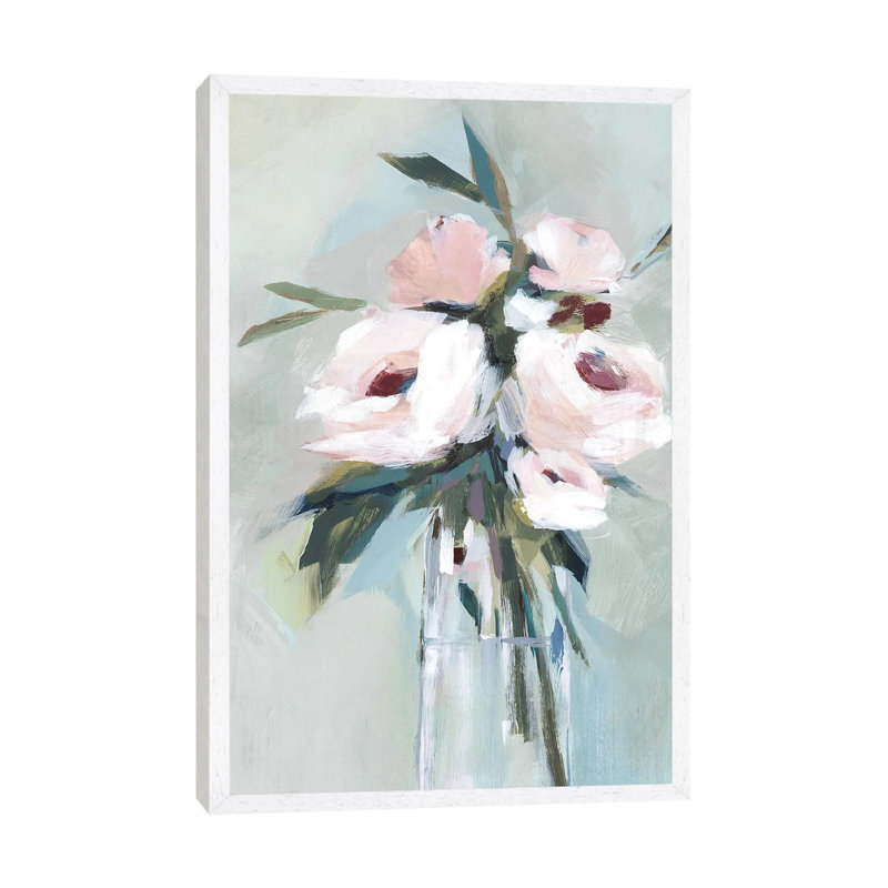 Peonies In A Vase II by Isabelle Z - Painting on Canvas, 66.04 cm H x 45.72 cm W, White Framed