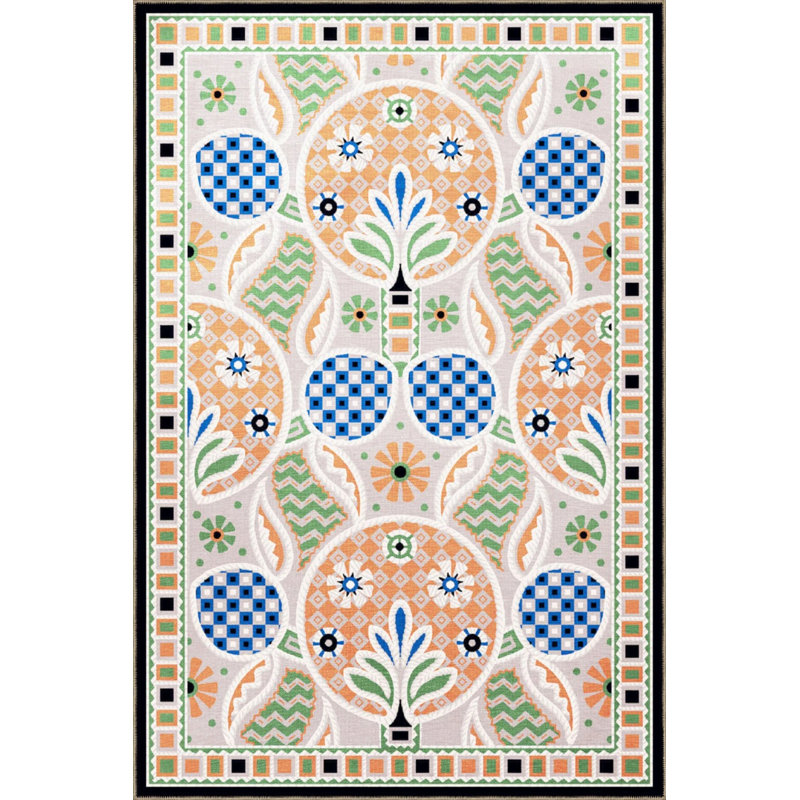 Tapis à motif géométrique orange et vert à motif géométrique, Rectangle 5 pi 2 po x 7 pi 7 po