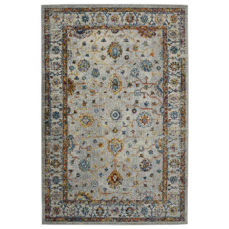 Alyssia Traditional Bordered Durable Performance Ivory/Yellow Area Rug, Rectangle 7'10" x 10'10"