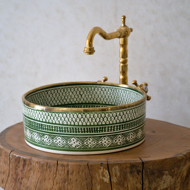 Lavabo vasque en céramique fait à la main, lavabo de comptoir rond 12 po, Vert