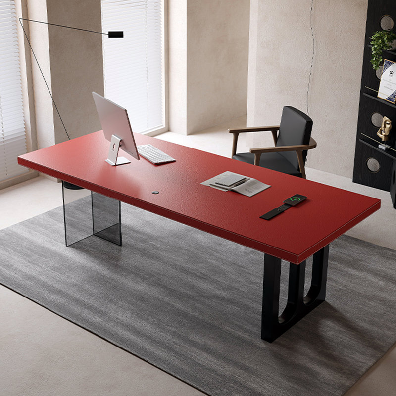 Red + Black Rectangular Solid Wood + Carbon Steel + Acrylic with 1 drawers desk, 29.53" H x 62.99" W x 31.5" D