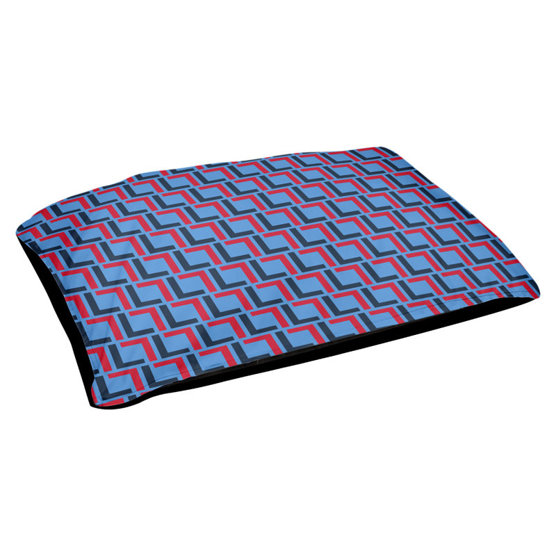 Coussin pour chien Bonheur, Large  (30'' W x 40'' D x 5'' H), Bleu / bleu marine / rouge