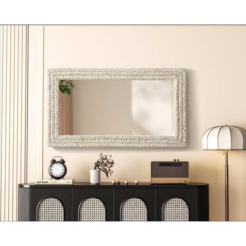 Dennard Rectangle Cornhusk Mirror in Linen White, 42" x 24"