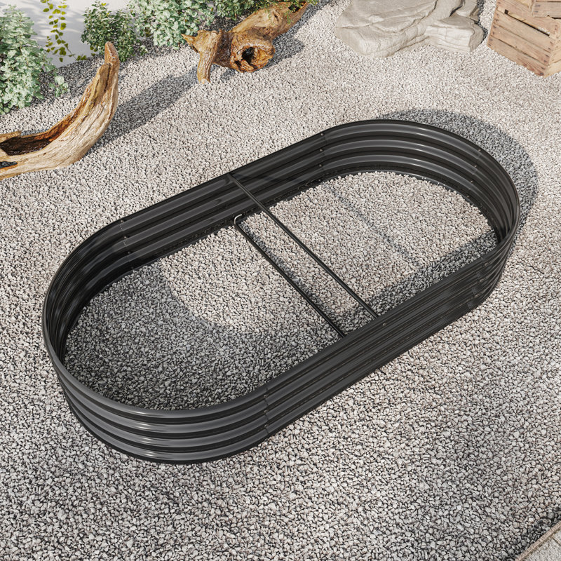 Raised Garden Bed Outdoor, Oval Large Metal Raised Planter Bed for for Plants, Vegetables, and Flowers -, Black