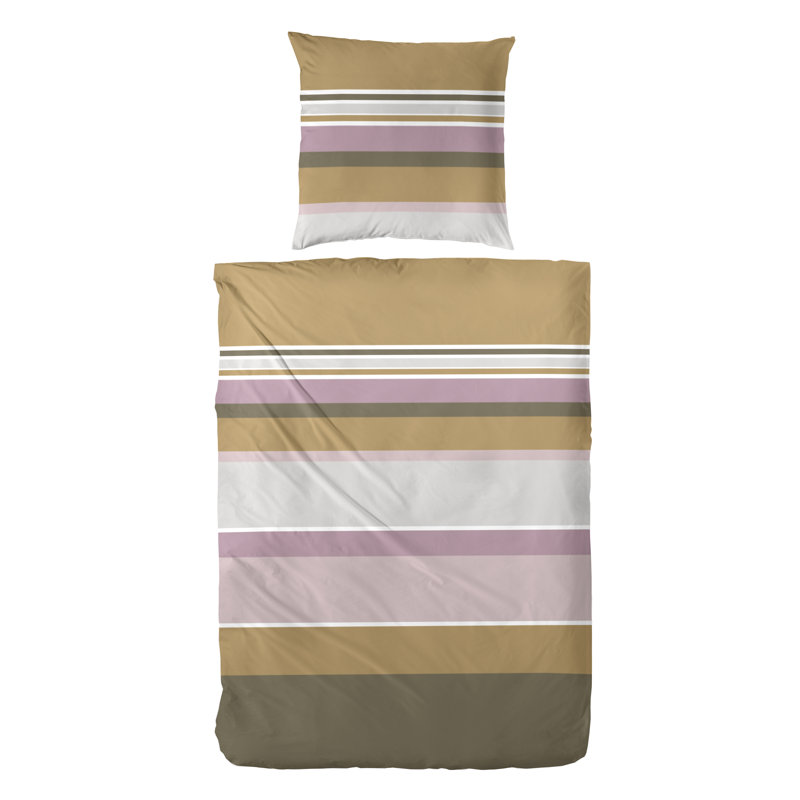 Rohman Cotton Striped Duvet Cover Set with Pillow Shams Included, Single Duvet Cover + 1 Standard Pillowcase, Brown
