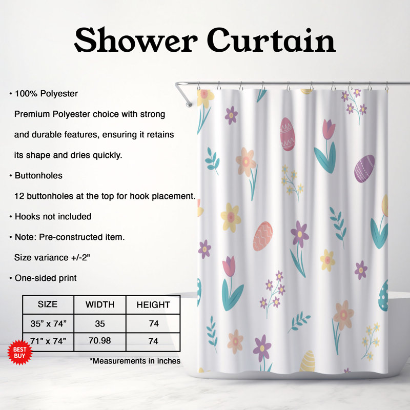 Rideau de douche 1 pièce Gentle Blossom, H 74 po x l 35 po