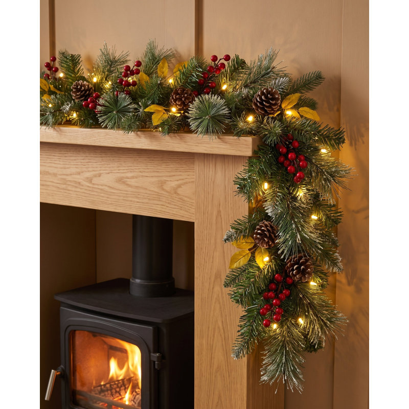 FROSTED PINE 275 cm in. Lighted Fresh Faux Artificial Mixed Assortment Garland