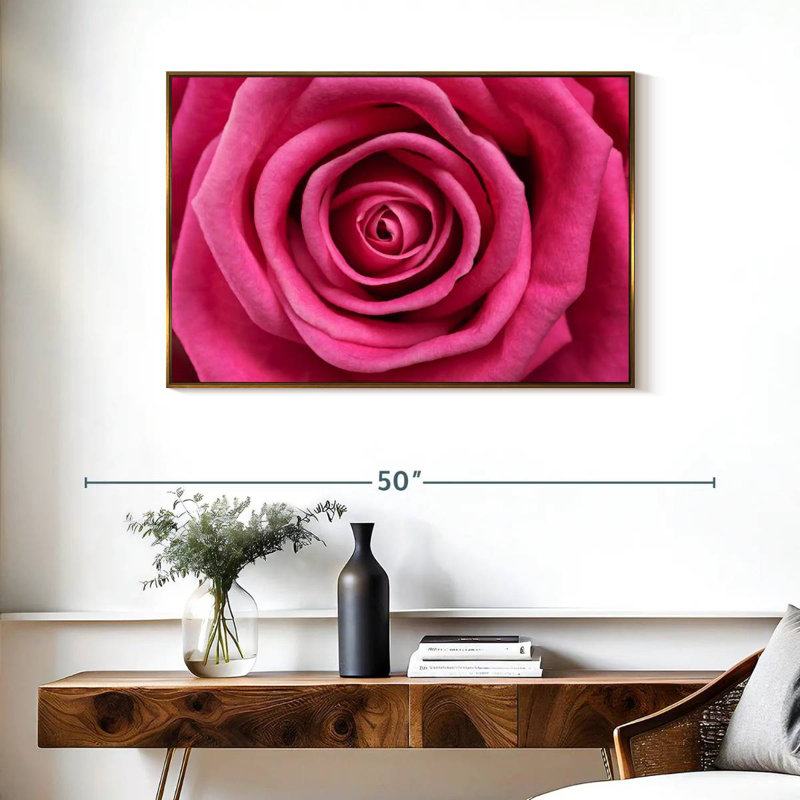 Rose vif, Cadre flottant doré, 37 po x 25 po