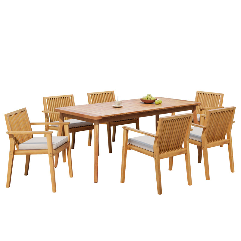 Ensemble repas d'extérieur en bois d'acacia Balan avec coussins amovibles, 6
