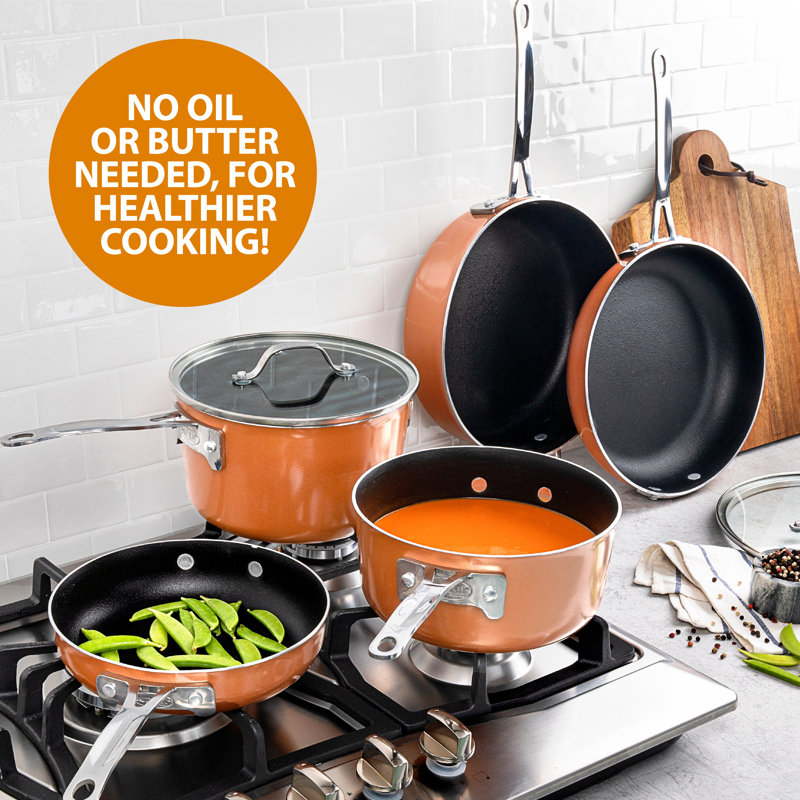 Gotham Steel Stackmaster Stackable Space Saving 10 Piece Aluminum Nonstick Cookware Set