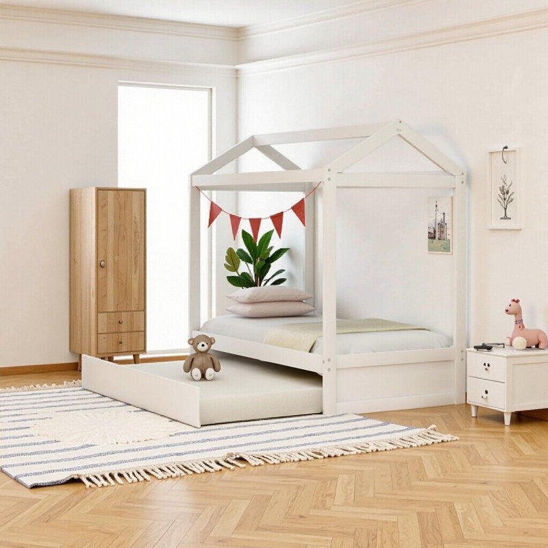Charmant lit en pin blanc avec lit gigogne