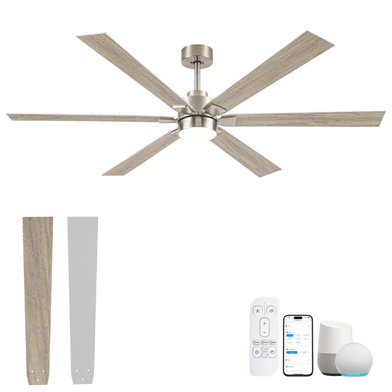 66 Inch Smart Ceiling Fan With Light | Remote & Voice Control For Alexa And Google | Reversible Dc Motor | 6 Speeds | Dimmable Light With 3 Color Temperatures | Indoor / Covered Outdoor Use