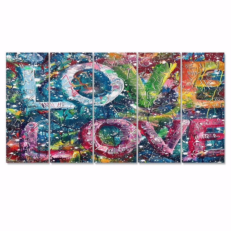 «Love Love Love Colorful - Fashion Quotes», ensemble d'art mural 5 pièces, H 32 po x l 80 po
