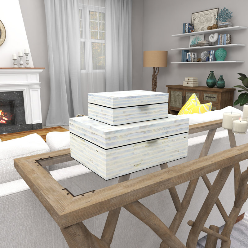 2 Piece Handmade Decorative Box Set, Distressed  White