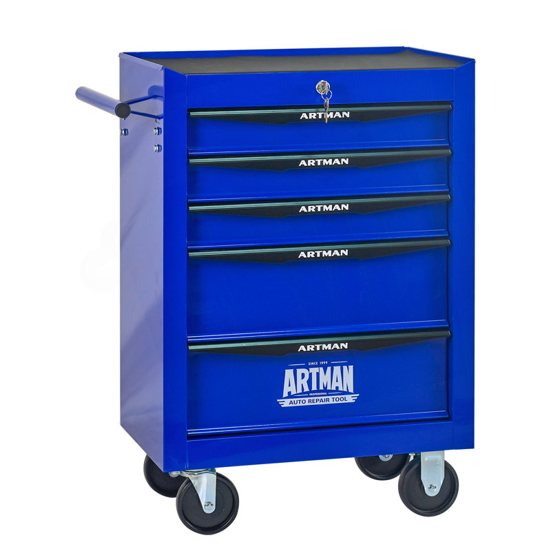 Rolling Metal Tool Chest With 5 Drawers, Blue